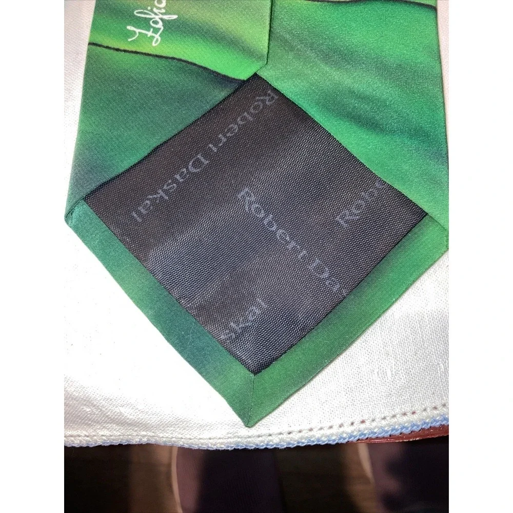 Robert Daskal Hand Painted Silk‎ Golf Tie Sofia Knegt Soubal Green Blue Novelty